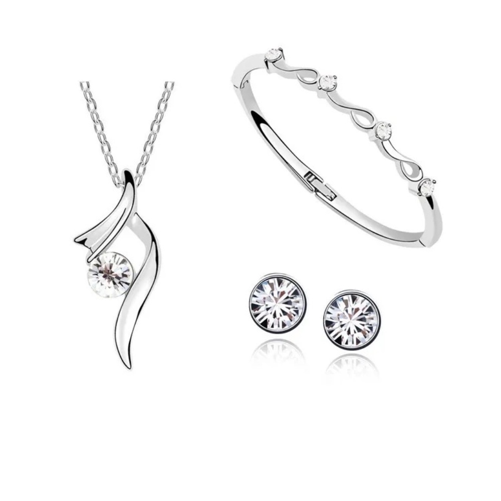 *SOLANA* 4-Pc Silver x Clear Zircon Fashion Jewelry Set